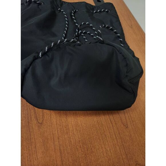 PINK Drawstring Black Bucket Backpack with Mesh String and 2 exterior pockets. E - Picture 3 of 6